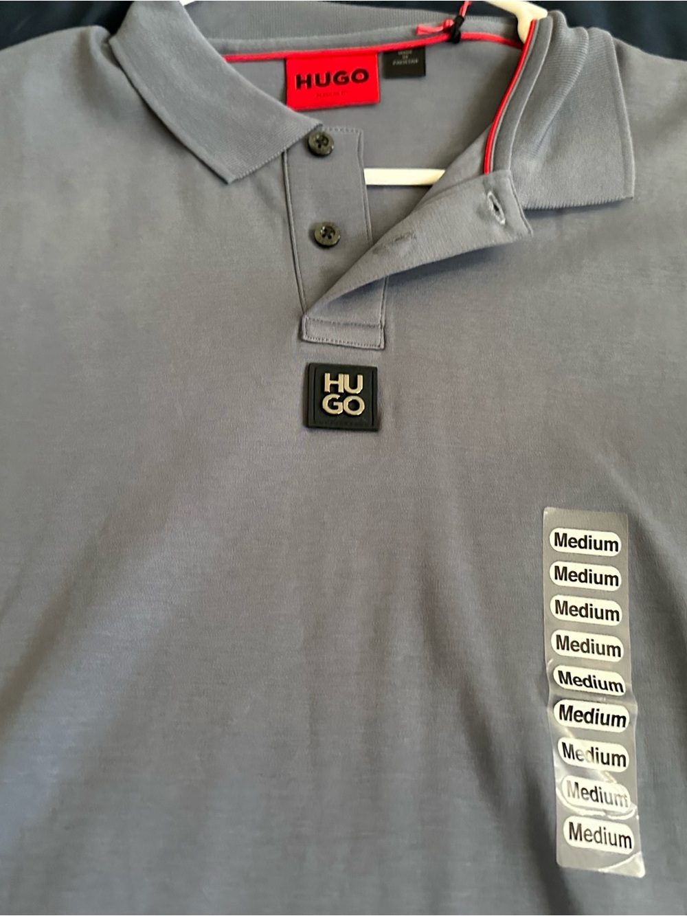 HUGO Men's Gray Polo with Red Trim